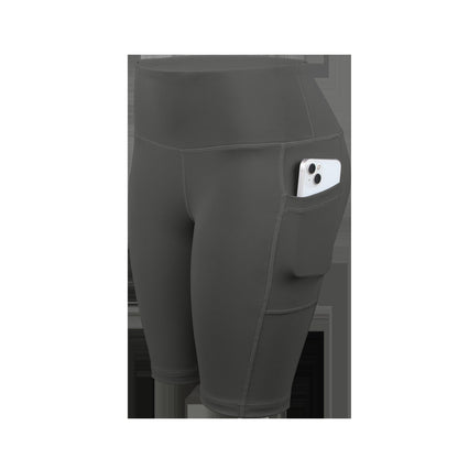 CHRLEISURE Women Solid Yoga Shorts with 3 Pockets High Waist Butt Lifting Workout Tights Gym Elastic Cycling Shorts Activewear