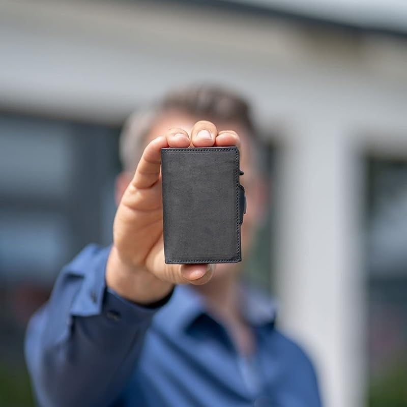 Pop-up Slim RFID Card Holder for Men Minimalist Leather Credit Card Wallet with Coin Purse and Cash Slot Travel Small Purse