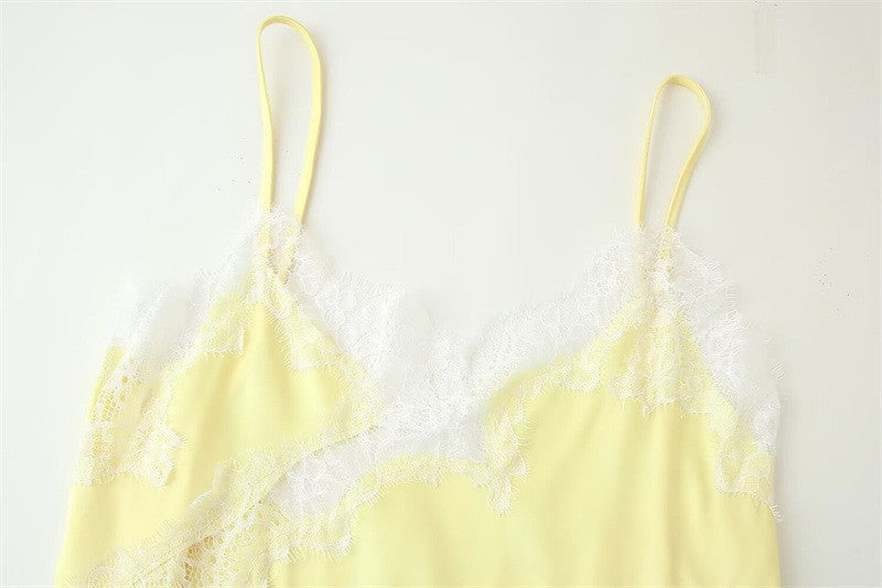 New Lace Mini Spaghetti Strap Dress For Women Irregular Backless Slit Sexy Evening Party Dress Female High Waist Bottom Dresses