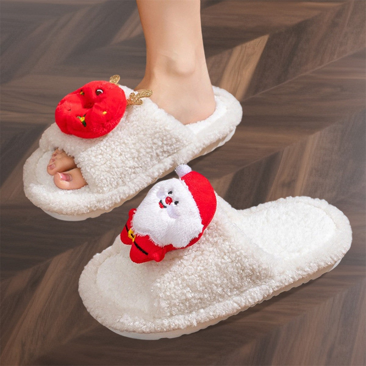 Women s Cozy Christmas Slippers with Cute 3D Cartoon Doll Design Soft Fuzzy Material and Anti-Slip Sole for Indoor Use