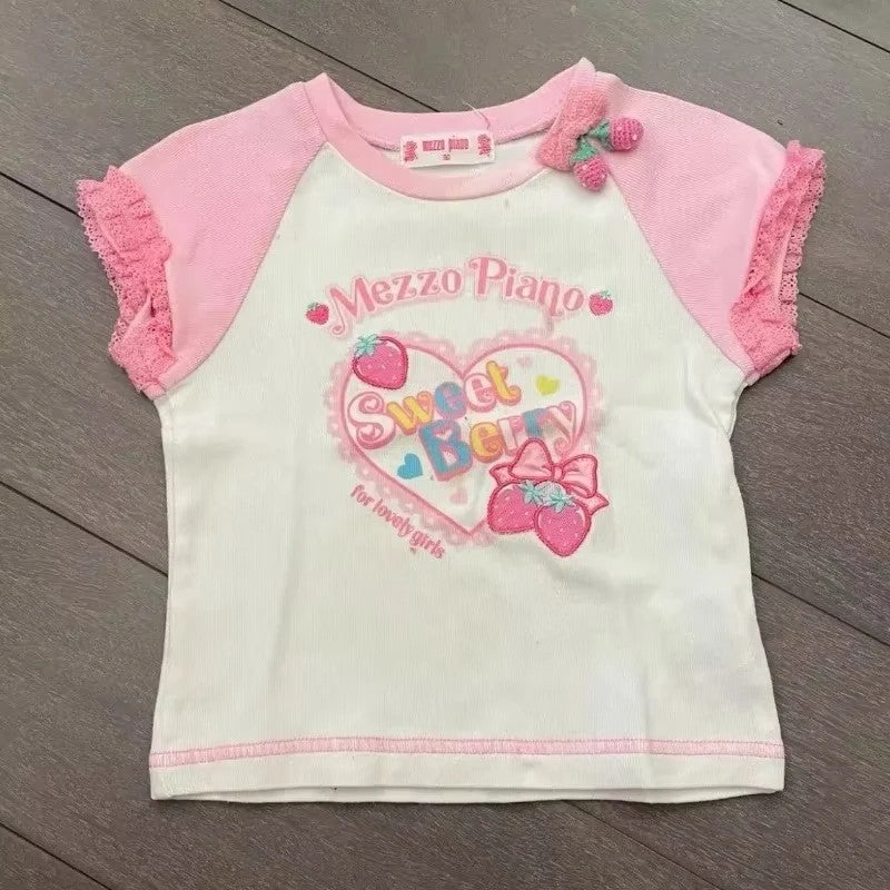 Lolita Print Tops Bow Cake Blouse Y2K JK Lolita Japan Kawaii Girl Cute Sweet Lace T-shirt A-line Spliced Cake Skirt New Chic