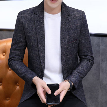 The 2025 autumn checkered suit jacket is a stylish, cool, casual, business and trendy Korean-style fitted suit jacket top