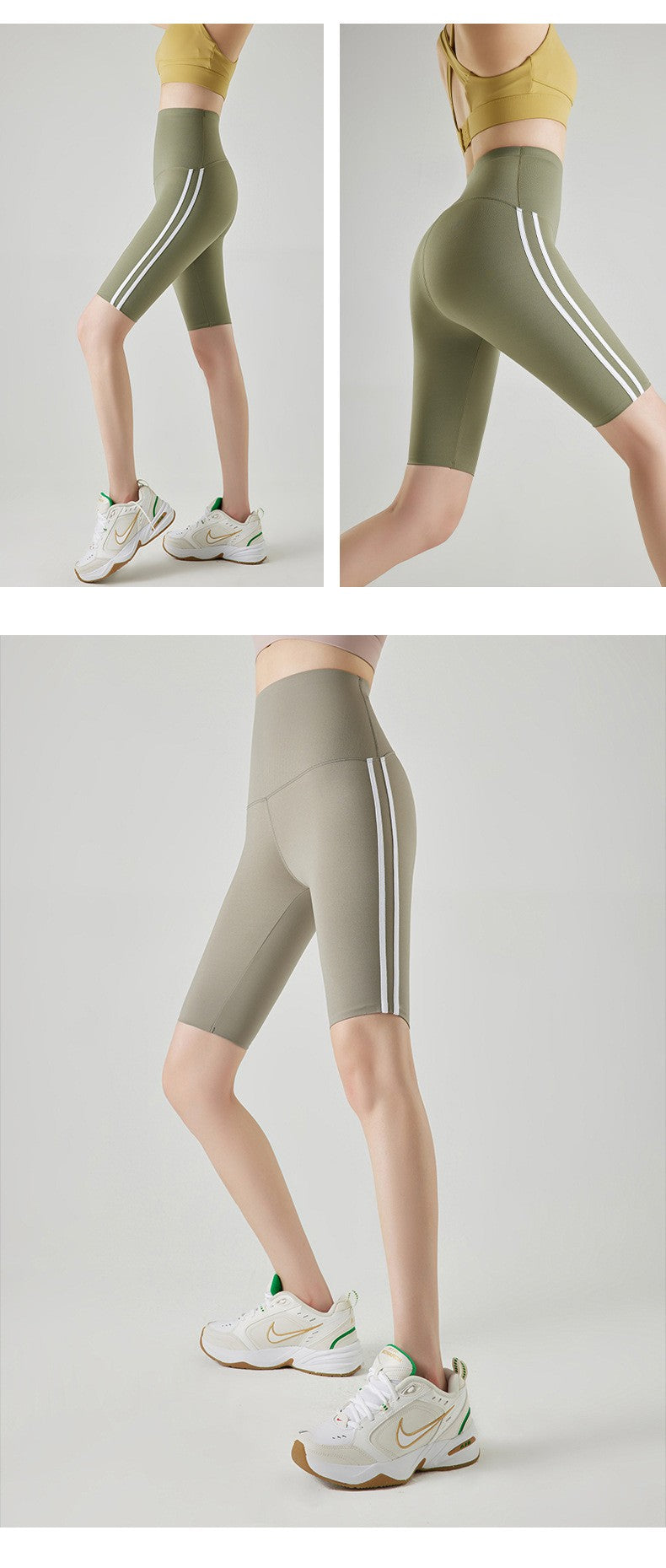 Five-point Summer Versatile Pants Side Stripe Sports Shark Pants Women's Outerwear Long Pants High Waist Seamless Barbi