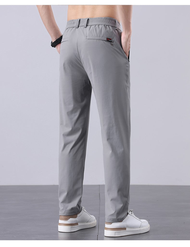 Summer New Men's Ice Silk Pants Korean Y2K All Match Elastic Sweatpants Office Business Casual Fashion Straight Suit Trousers