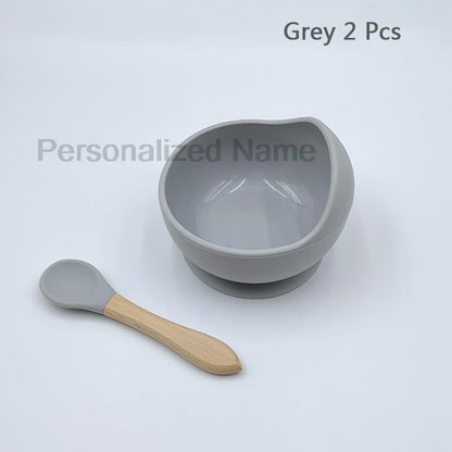 Personalized Name Baby Feeding Set Children's Silicone Suction Cup Bowl Training Spoon Fork Tableware Baby Feeding Bowl BPA Free