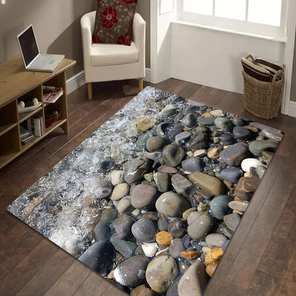 3D River Rock Doormat - Realistic Pebble and Water Design for a Nature-Inspired Home Entrance, Creating a Calming Atmosphere