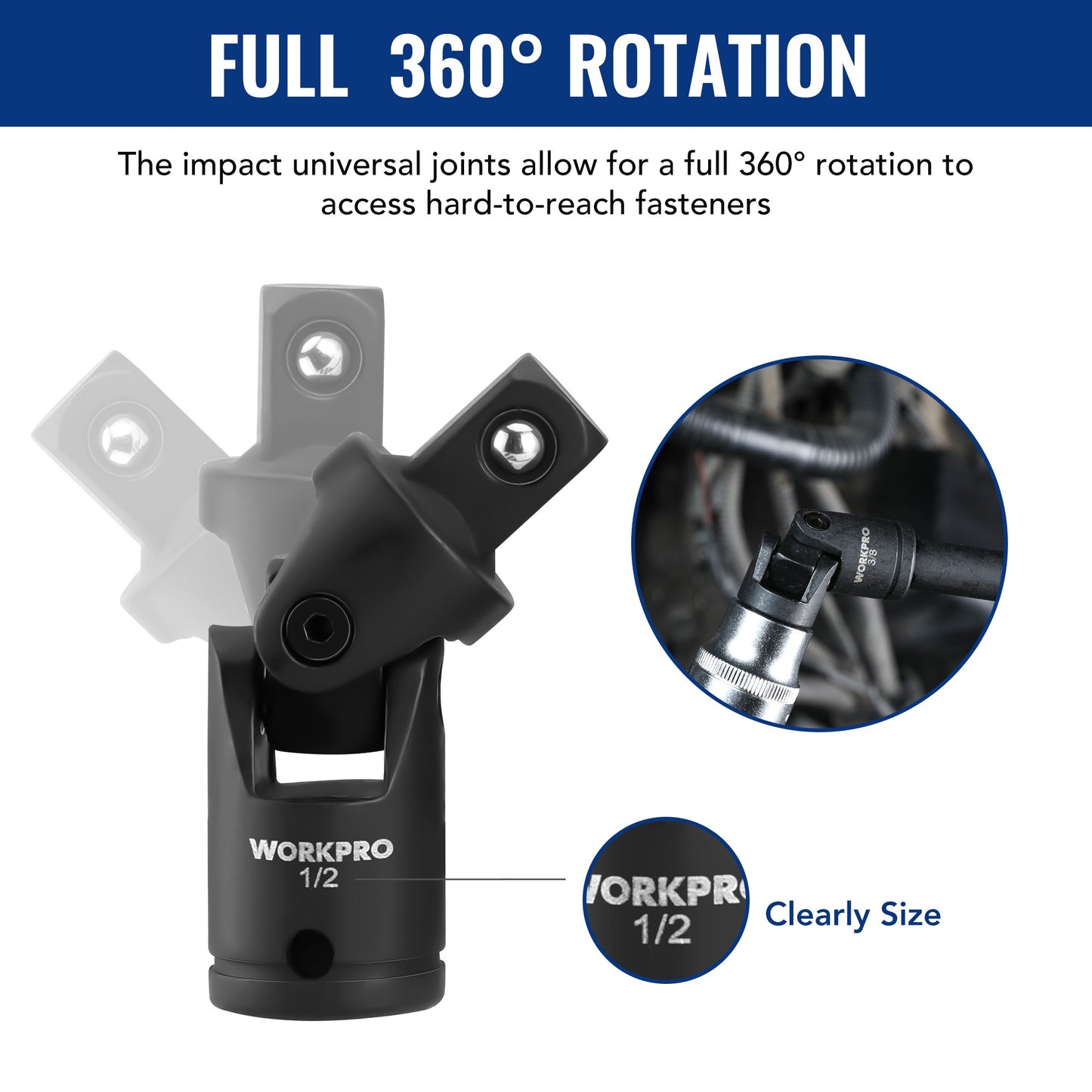 Conjunto de Acessórios para Ferramentas de Impacto de 18 Peças WORKPRO Inclui Adaptadores de Soquete, Barras de Extensão de Soquete, Juntas Universais Articuladas e Acoplador de Impacto
