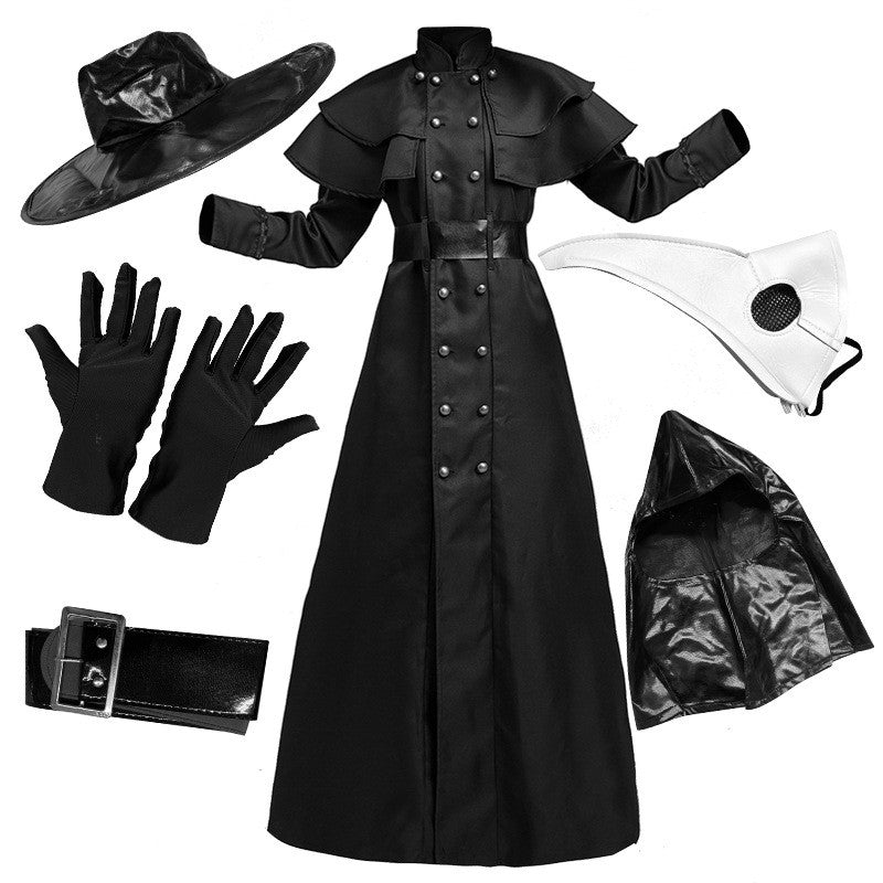 Halloween Medieval Hooded Robe Plague Doctor Costume Mask Hat for Men Monk Cosplay Steampunk Priest Horror Wizard Cloak Cape 5XL