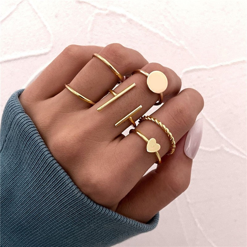 Conjunto de Anéis de Cristal Cor Prata para Mulheres, Anéis de Dedo de Zircônia Cúbica de Lua, Flecha, Flor, Coração, Joias Femininas da Moda