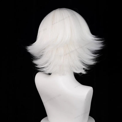Peruca de Cosplay Anime Mi Zu Ki 33cm Curta Branca Pura Cabelo Sintético Resistente ao Calor