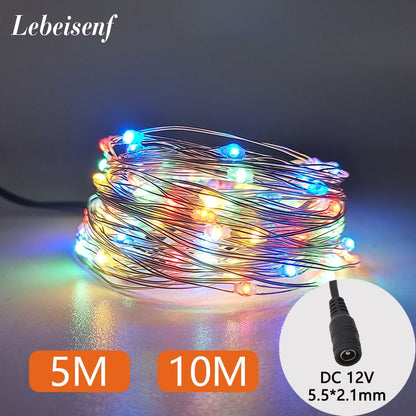 IP65 LED Copper Wire Fairy Lights DC 12V Powered Flexible String 5M 50Lamp 10M 100Lamps for Indoor Outdoor Party Festival Decor