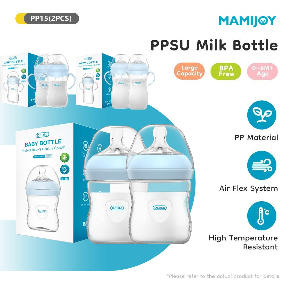 MAMIJOY 2PCS 150/240/330ML Baby Bottle With Handle Anti-bloating?Anti-drop Clear Scale Newborn Bottle Feeding Bottles PP15/24/33