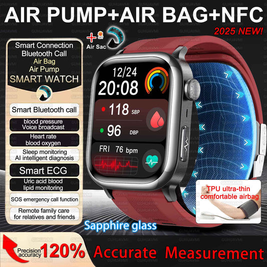 2026 New Air Pump+Air Bag+NFC Health SmartWatch Precise Blood Pressure Blood Fat Monitoring Voice Call Smartwatch For Men Women