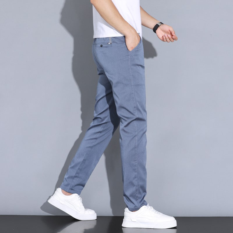 2024 Summer Thin Men Straight Casual Men's Pants Slim Stretch Elastic Waist Male Trousers Solid Color Brand Clothing Coffee