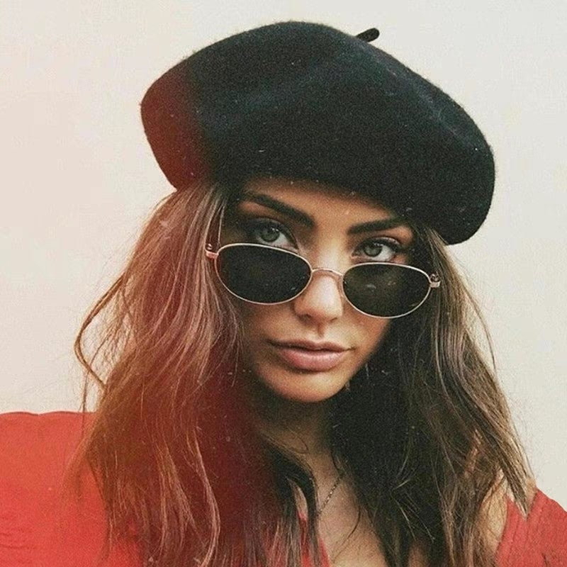 Boina de lã sintética quente de inverno feminina meninas artista francesa gorro chapéu vermelho preto roxo bege laranja Kawaii bonés de topo plano aquecedores