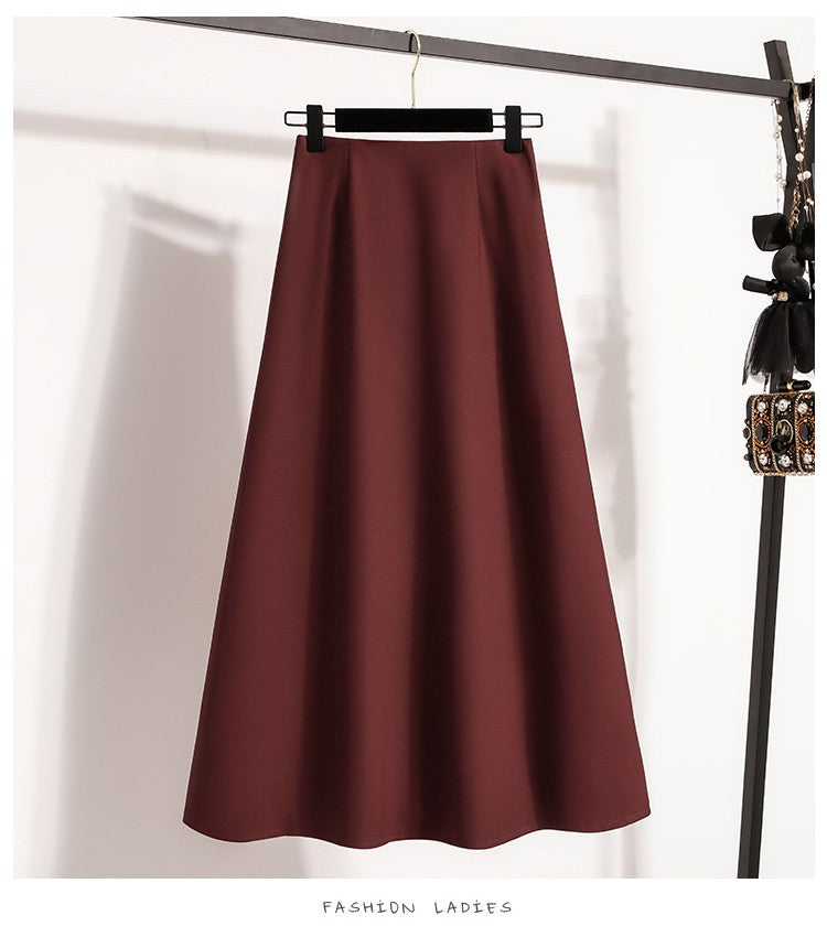 A-Line Mini Skirt High Waist Mid Length Skirts Women's Slimming Black Autumn Elastic Waist Design Solid Color Versatile Skirt