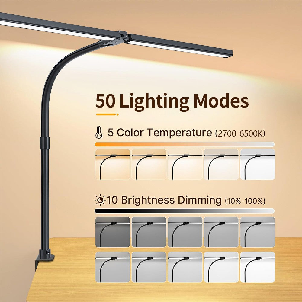 Led Desk Lamp with Clamp Architect Desk Lamp for Home Office 24W Ultra Bright Auto Dimming PC Light Stepless Dimming Table Light