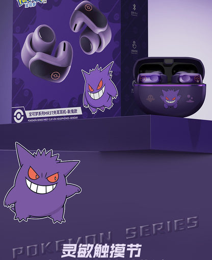 Fone de ouvido sem fio Bluetooth original Pkm Gengar Anime Tipo clipe de orelha Fones de ouvido esportivos estéreo para jogos Alta resistência Presentes da moda