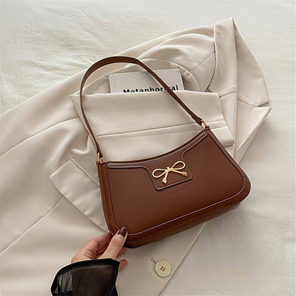 Solid Color Bowknot Shoulder Bag, Elegant Small Square Bag, Suitable for Women Handbags, Zipper Closure,Fashion Underarm Bag,