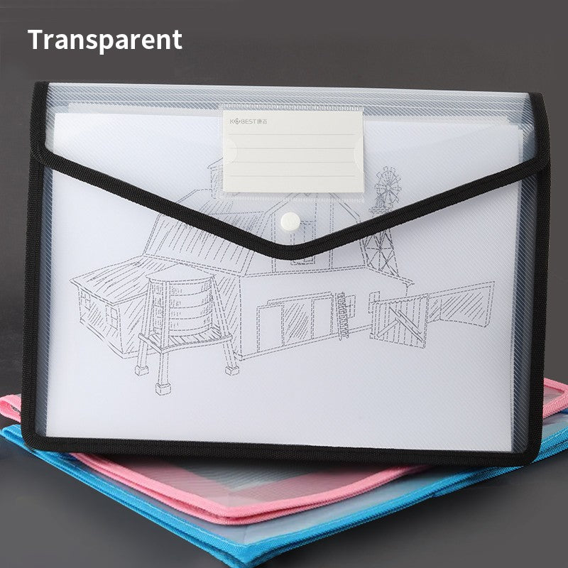 Large Capacity Waterproof File Transparent A4 Folder Press Button Plastic Data Document Bag Pocket Storage Office Supplies