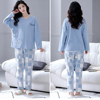 New Spring And Autumn Pajamas Women's Autumn And Winter 2 Pieces Of Long-Sleeved Trousers Set Of Home Clothing Ladies Pajamas Se