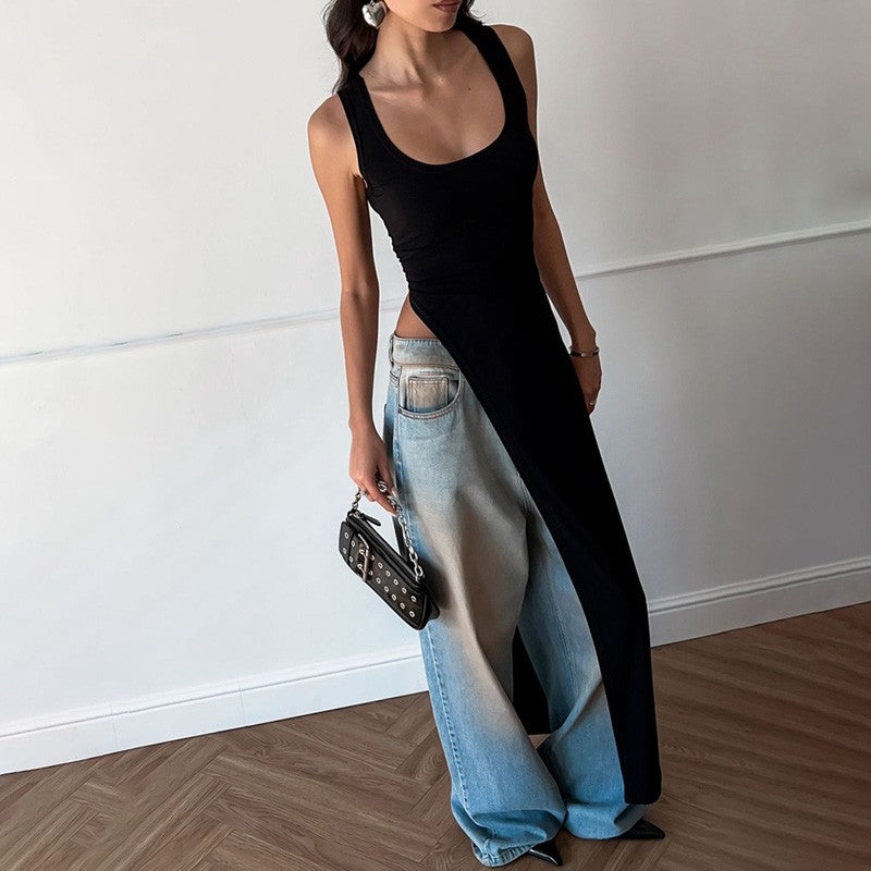 2025 Sexy Sleeveless Side High Split Dress Solid Backless Women Midi Dresses Sum
