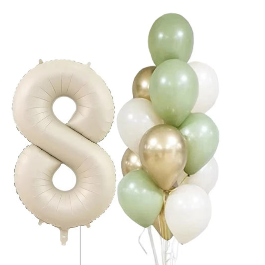 14pcs 32inch Cream Number Balloon 10inch Avocado Green Metallic Gold White Latex Balloons Baby Birthday Party Decorations