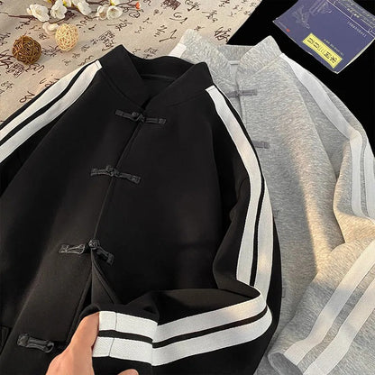 New Chinese Style Buttoned Cardigan Sweatshirt for Men Women 2025 Spring Loose Top Trendy Brand Chinese Style Heavyweight Jacket