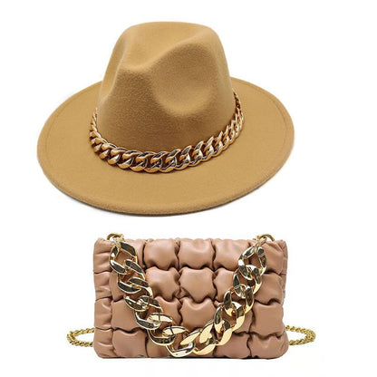 Conjuntos de 2 Peças para Mulheres com Bolsa Grande e Corrente, Chapéu Fedora, Moda 2022, Luxo, Festa, Casamento, Chapéu de Jazz ?????