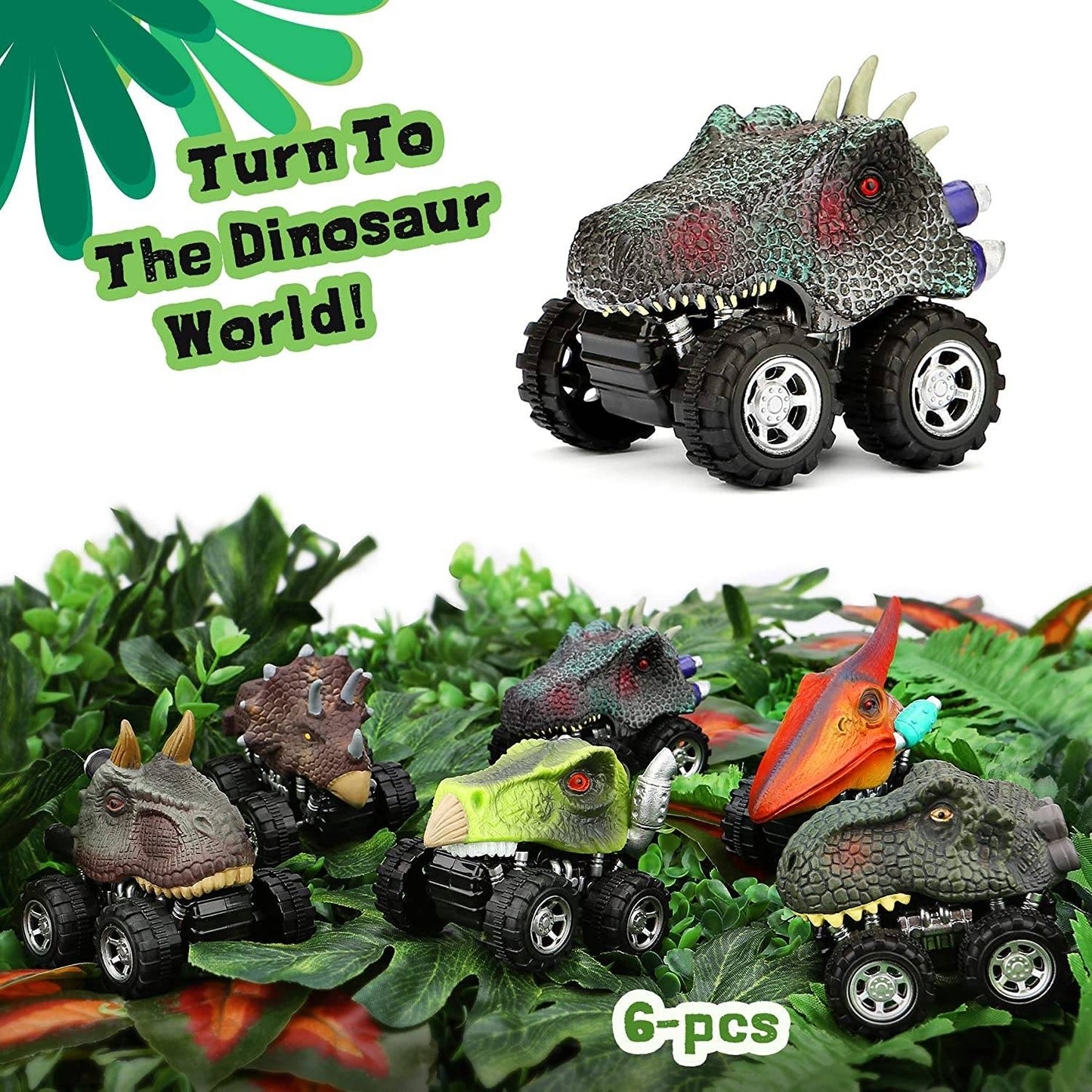 Brinquedos de Dinossauros com Função de Puxar para Trás, Conjunto de Mini Caminhões Monstro para Crianças, Meninos e Meninas – Ótimo para Presentes