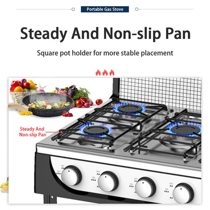 5 Burner Cooktop Commercial Kitchen Gas Stove Free Standing With Iron Lid LPG Gas Powered Portable for Outdoor Installation