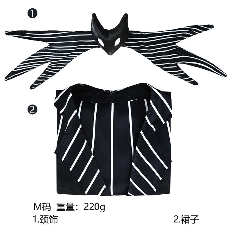 Anime Jack Skelington Black White Striped Cosplay Costume Men Retro Tailcoat Woman Dress Christmas Night Halloween Party Outfit