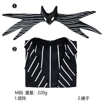 Anime Jack Skelington Black White Striped Cosplay Costume Men Retro Tailcoat Woman Dress Christmas Night Halloween Party Outfit