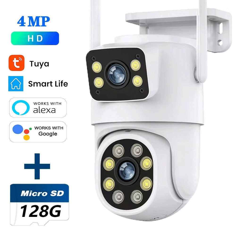 Câmera WIFI PTZ de Lente Dupla Tuya 4K 8MP para Exterior com Tela Dupla Ai Detecção Humana Automática Segurança com Alexa Google