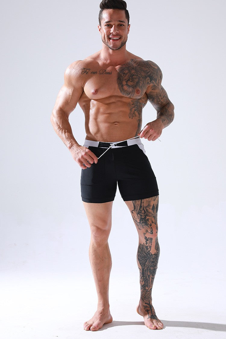 Men's Summer Swimwear Shorts Quick Dry Swimming Trunks Surf Board Solid Shorts Boxer Briefs Swimsuit Beach Sun Bathing Shorts