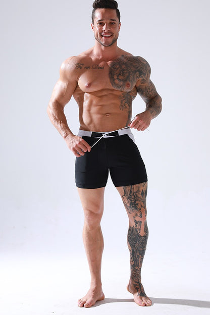 Men's Summer Swimwear Shorts Quick Dry Swimming Trunks Surf Board Solid Shorts Boxer Briefs Swimsuit Beach Sun Bathing Shorts