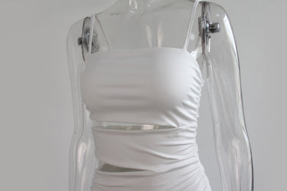 New 2025 Chic Women's Sexy Mini Party Dress, Fiber Spaghetti Straps, Solid Document Cutouts, Drum, Educational Dress
