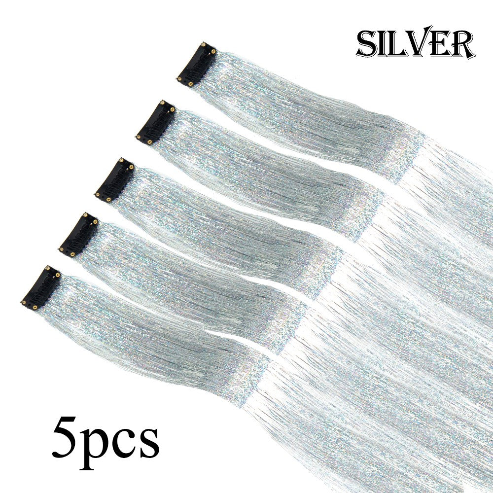 5 Unidades/Pacote Extensões de Cabelo Cintilantes Presilhas Arco-Íris Brilhantes Mechas de Cabelo Resistentes ao Calor Extensões de Cabelo Cintilantes para Tranças