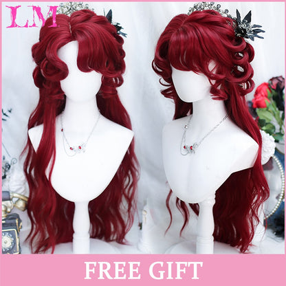 LM Medium Length Pink Cosplay Wig Heat Resistant Costume Party Synthetic Wigs 2 Clip On Ponytail 7 Colors