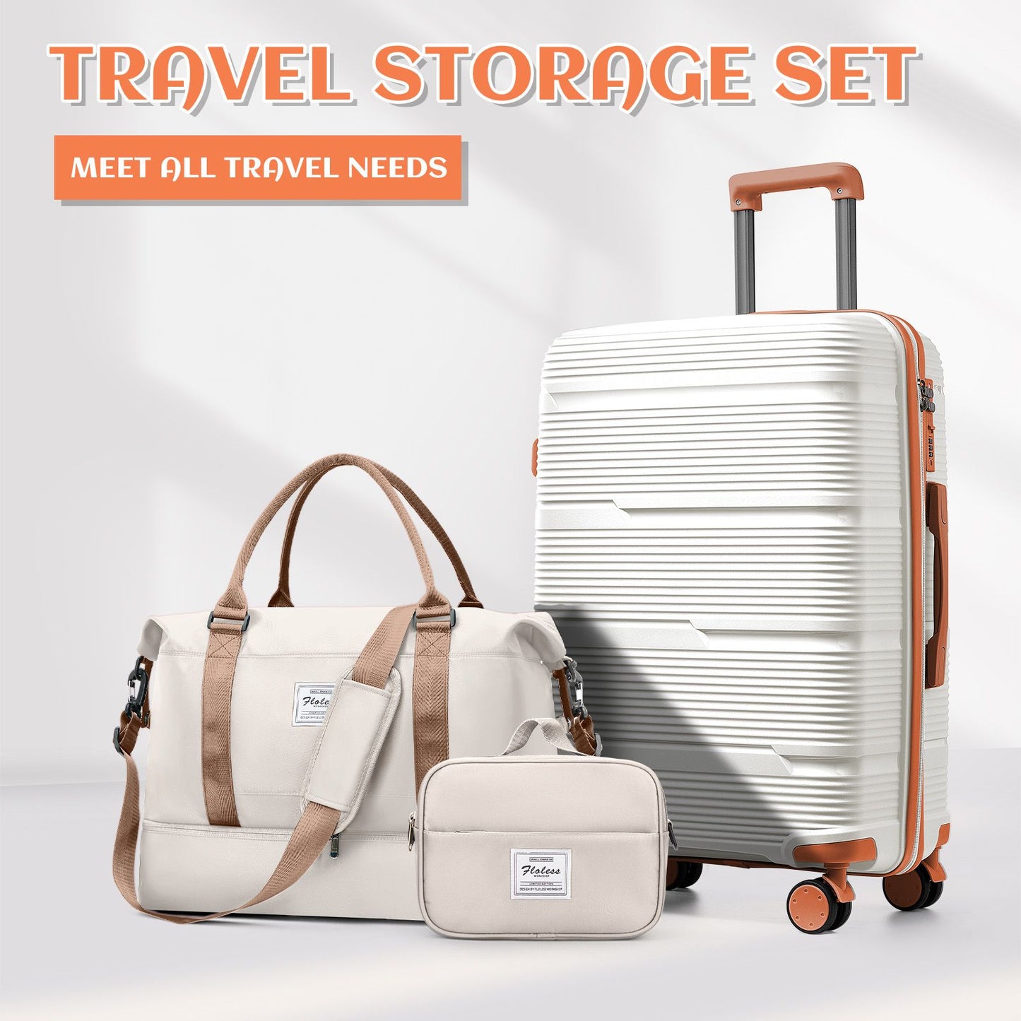 3pcs Large Travel Suitcase Sets With Travel Bag, Checked Suitcases with Wheels, Carry On Luggage Sets, Travel Box Cabin 55x42x25