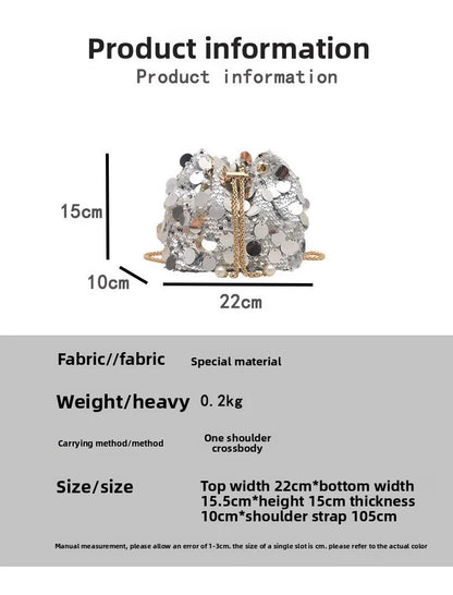 Sequin Chain Women's Portable Bucket Shoulder Bags Retro Ladies Dinner Party Clutch Purse Luxury Design Female Crossbody Bag