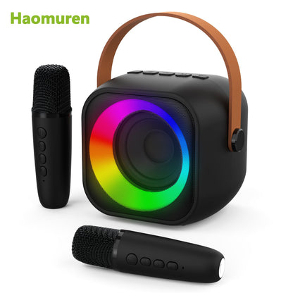 Máquina de Karaokê Portátil Haomuren com 1 ou 2 Microfones Sem Fio Mini Caixa de Som Bluetooth para Crianças Cantarem Presente de Festa em Família