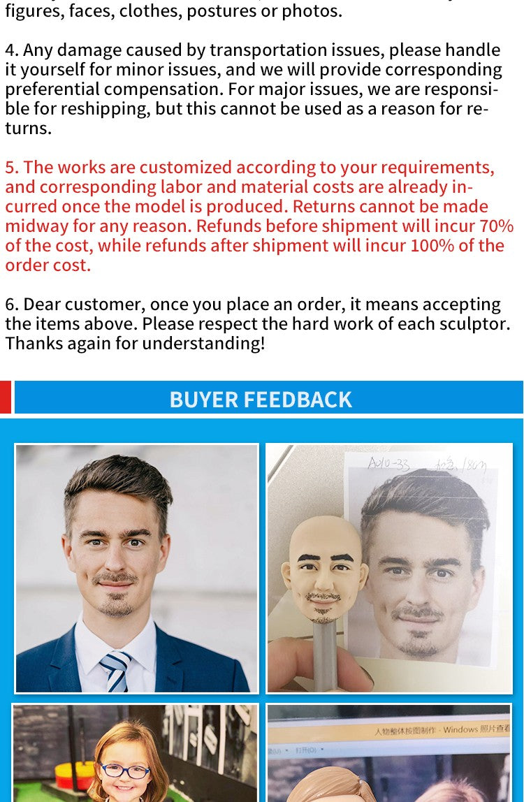 Custom Handmade Bobblehead Figure, Personalized Clay Doll on Photos, Real Person Figurine 3D Customization, Christmas Gift for M