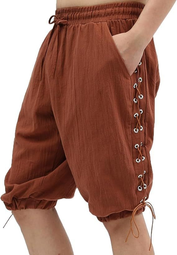 Men's Pirate Shorts Renaissance Medieval Vintage Lace-Up Viking Navigator Halloween Costume Pants