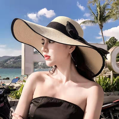 Chapéu Feminino Dobrável de Palha de Verão para Praia, Viseiras de Viagem, Proteção Facial Feminina, Boné Balde com Proteção UV, Chapéu de Sol Panamá para Meninas, Atacado