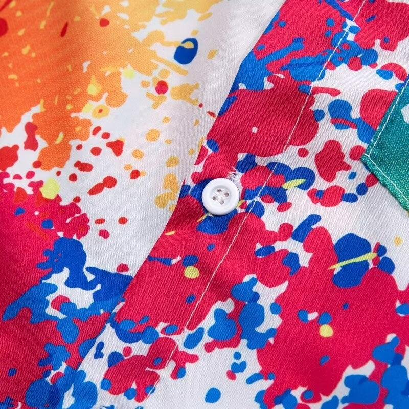 Y2K Men Oversize Street Fashion Summer Daily Shirt Hawaiian Splash-ink Print Casual Loose Short Sleeve Beach Shirts For Man Tops