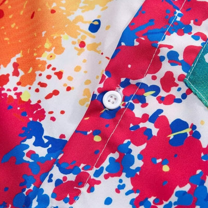 Y2K Men Oversize Street Fashion Summer Daily Shirt Hawaiian Splash-ink Print Casual Loose Short Sleeve Beach Shirts For Man Tops