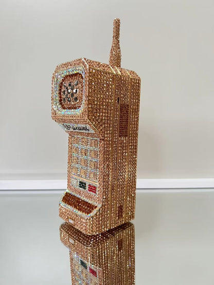 XIYUAN Mobile Phone Shaped Diamond Evening Bags for Women Gorgeous Bling Diamond Metallic Purses and Handbags Wedding Party