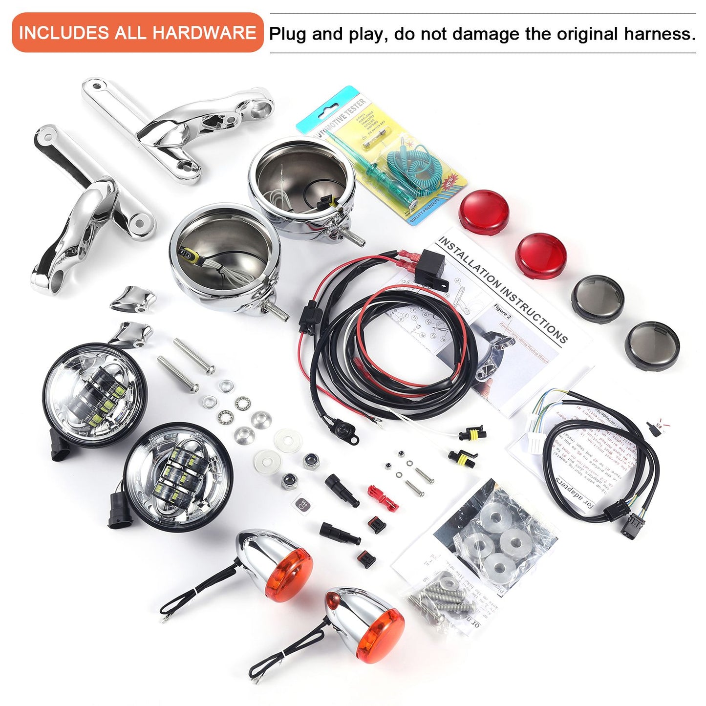 Suportes para Faróis Auxiliares de Neblina com Sinaleira para Harley Auxiliary lamps Street Glide FLHX Electra Glide 06-23