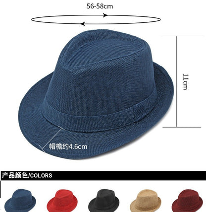 Middle-aged Spring and Summer Outdoor Sun Protection Hat Beach Top Hat Female Casual Retro Jazz Linen Hat  Fedoras for Man Party
